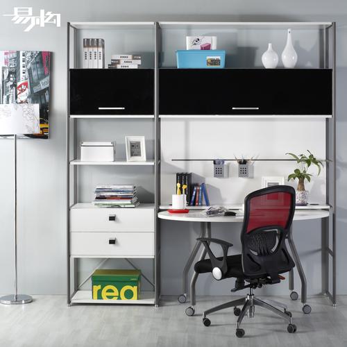 易构钢木家具书房家具组合书架书柜书桌柜组合连体书桌柜es801
