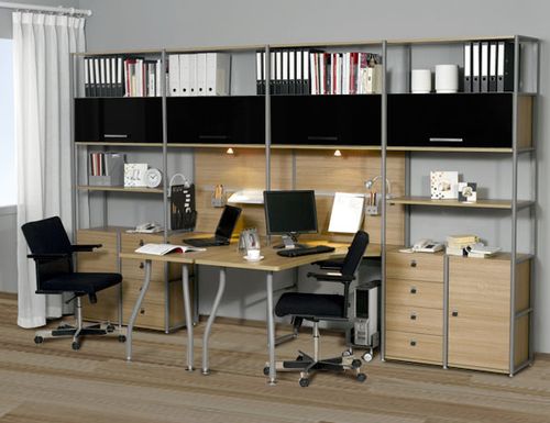 书房办公钢木组合家具书柜书架连体书桌转角双人写字台bsf1007